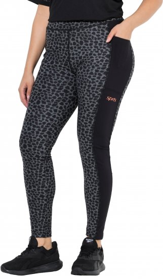 Ulla Popken Quick Drying Leopard Print Sport Leggings Black - Kavbojke & Hlače v Velikih Številkah – Plus Size - 