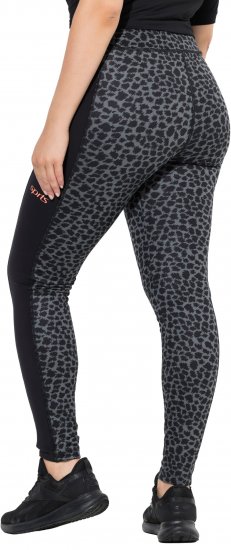 Ulla Popken Quick Drying Leopard Print Sport Leggings Black - Kavbojke & Hlače v Velikih Številkah – Plus Size - 