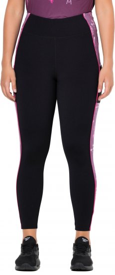 Ulla Popken Quick Drying Botanical Print Sport Leggings Black - Kavbojke & Hlače v Velikih Številkah – Plus Size - 