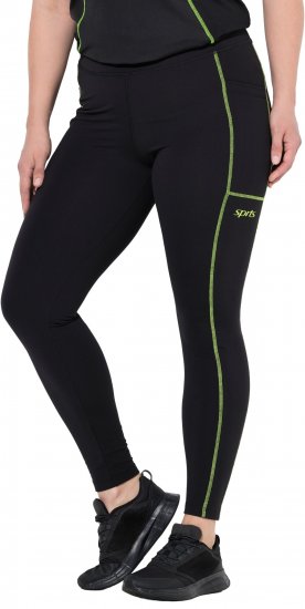 Ulla Popken Neon Seam Quick Drying Performance Leggings Black - Kavbojke & Hlače v Velikih Številkah – Plus Size - 