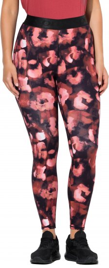 Ulla Popken Abstract Flower Print Performance Leggings Red - Kavbojke & Hlače v Velikih Številkah – Plus Size - 
