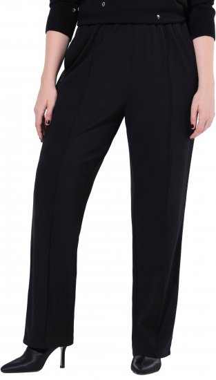 Ulla Popken Rose Wide Leg Stretch Waist Trousers Black - Kavbojke & Hlače v Velikih Številkah – Plus Size - 
