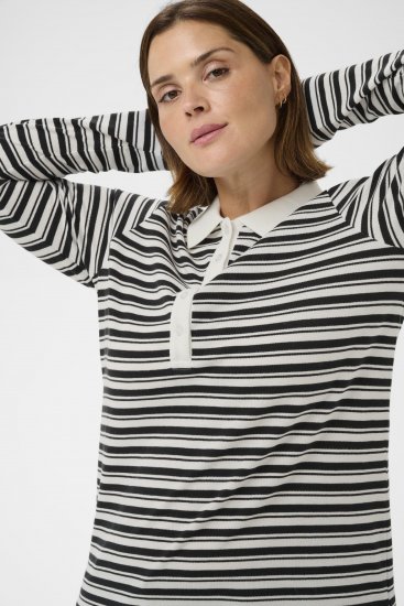 Kaffe Curve Miana Long Sleeve Polo Chalk with Black Stripe - Polo majice - 