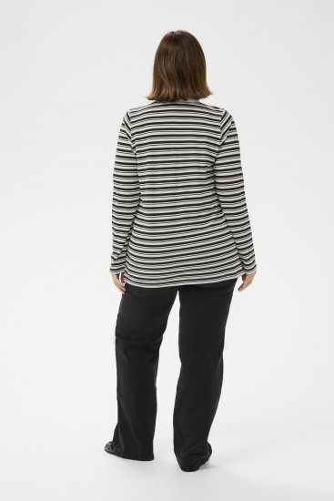 Kaffe Curve Miana Long Sleeve Polo Chalk with Black Stripe - Polo majice - 