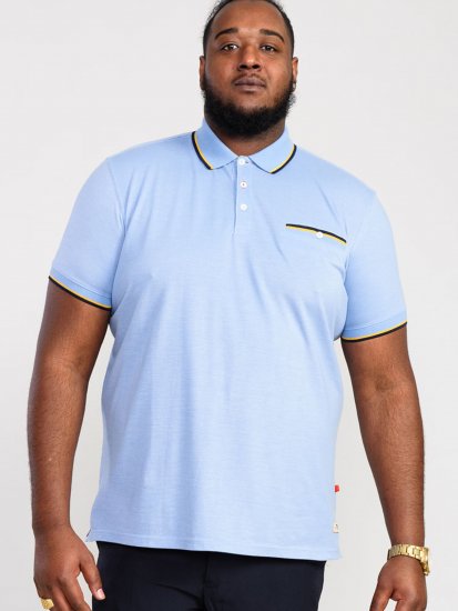 D555 Talbot Pique with Jacquard Collar Polo Shirt Blue - Polo majice - Moške Polo Majice za Močnejše Postave