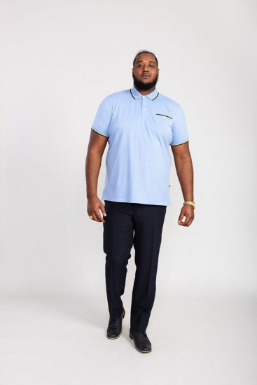 D555 Talbot Pique with Jacquard Collar Polo Shirt Blue - Polo majice - Moške Polo Majice za Močnejše Postave