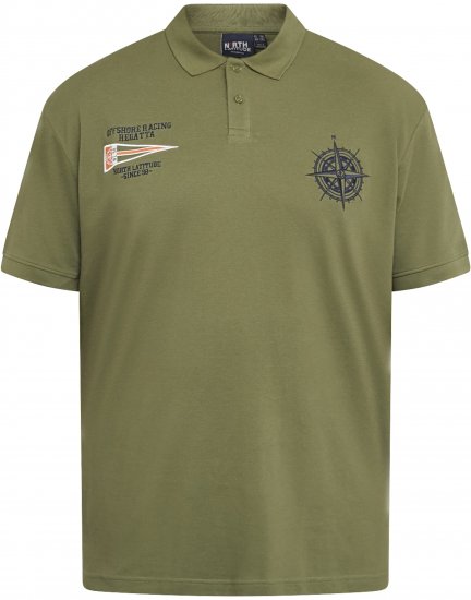 North Latitude 61129 Piké Polo Majica z Vezenino na Prsih Olivno Zelena - Polo majice - Moške Polo Majice za Močnejše Postave