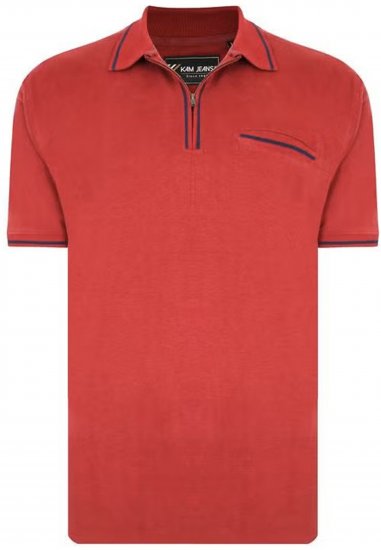 Kam Jeans 5449 Short Sleeve with Zipper Polo Shirt Red - Polo majice - Moške Polo Majice za Močnejše Postave