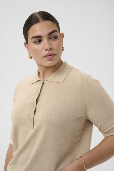 Kaffe Curve Lizzy Contrast Knitted Polo Feather Grey Melange - Polo majice - 
