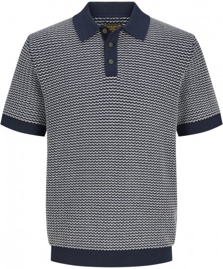 Jack & Jones Blukingsley Knitted Short Sleeve Polo Navy - Srajce - Moške srajce za Močnejše Postave