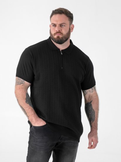 D555 Kennedy Cable Knitted Polo Black - Polo majice - Moške Polo Majice za Močnejše Postave
