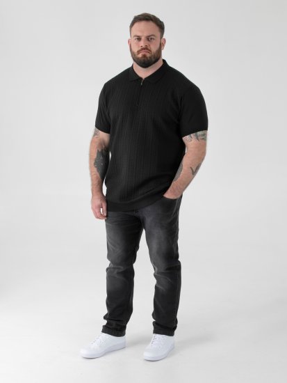 D555 Kennedy Cable Knitted Polo Black - Polo majice - Moške Polo Majice za Močnejše Postave