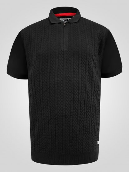 D555 Kennedy Cable Knitted Polo Black - Polo majice - Moške Polo Majice za Močnejše Postave