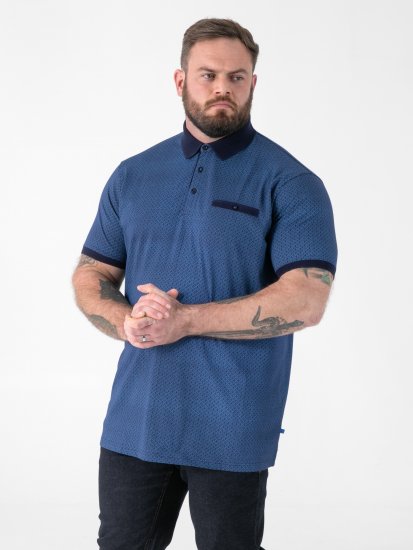 D555 Murray Printed Jacquard Collar & Cuff Short Sleeve Polo Blue - Polo majice - Moške Polo Majice za Močnejše Postave