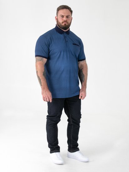 D555 Murray Printed Jacquard Collar & Cuff Short Sleeve Polo Blue - Polo majice - Moške Polo Majice za Močnejše Postave