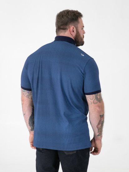 D555 Murray Printed Jacquard Collar & Cuff Short Sleeve Polo Blue - Polo majice - Moške Polo Majice za Močnejše Postave