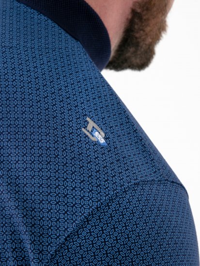 D555 Murray Printed Jacquard Collar & Cuff Short Sleeve Polo Blue - Polo majice - Moške Polo Majice za Močnejše Postave