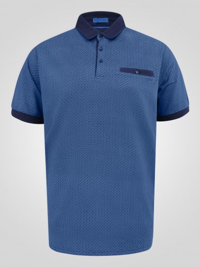 D555 Murray Printed Jacquard Collar & Cuff Short Sleeve Polo Blue - Polo majice - Moške Polo Majice za Močnejše Postave