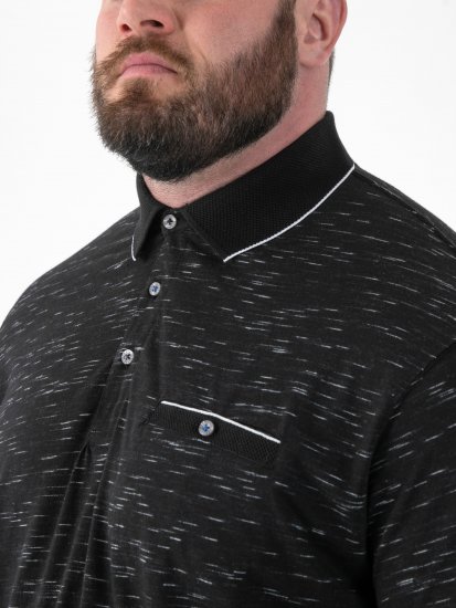 D555 Murphy Jacquard Collar And Cuff With Chest Pocket Polo Black - Polo majice - Moške Polo Majice za Močnejše Postave