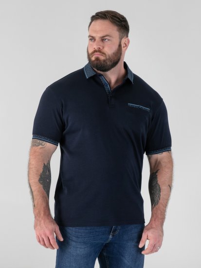 D555 Barret Interlock Jacquard Collar & Cuffs Polo Navy - Polo majice - Moške Polo Majice za Močnejše Postave