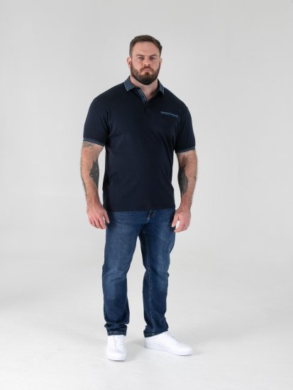 D555 Barret Interlock Jacquard Collar & Cuffs Polo Navy - Polo majice - Moške Polo Majice za Močnejše Postave