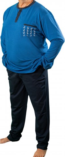 20 Nodi Maestrale Pajamas with Long Pants in Combed Cotton Jersey Blue - Pižame/Oblačila za spanje - Moške Pižame za močnejše postave