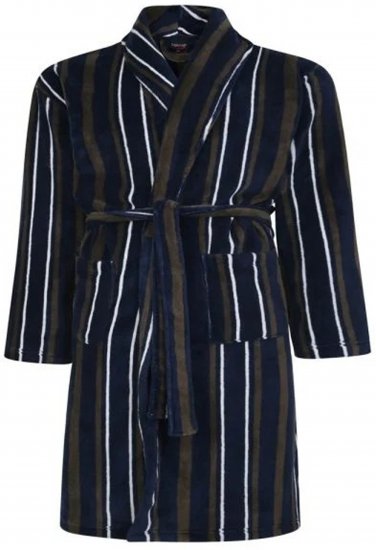 Espionage PJ149 Striped Fleece Gown Navy/Charcoal - Kopalni plašči/brisače - Moške Kopalni plašči za močnejše postave