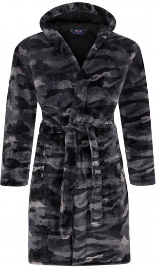 Espionage PJ159 Camo Fleece Gown Black/Grey - Kopalni plašči/brisače - Moške Kopalni plašči za močnejše postave