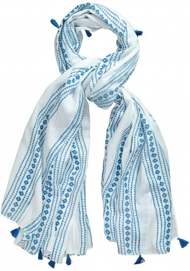 Ulla Popken Greek Stripe Tasseled Scarf Blue - Modni dodatki - 