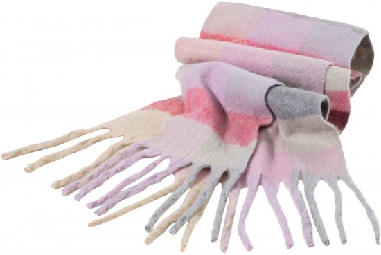 Ulla Popken Plaid Pastel Fringed Scarf Pink - Modni dodatki - 
