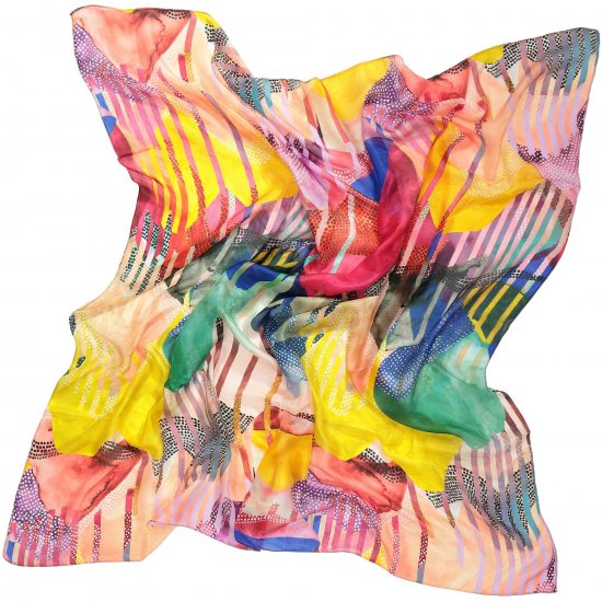 Ulla Popken Colorful Square Silk Scarf Rainbow - Modni dodatki - 