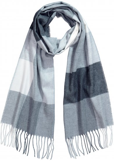 Ulla Popken Checked Fringed Hem Scarf Light Grey Melange - Modni dodatki - 