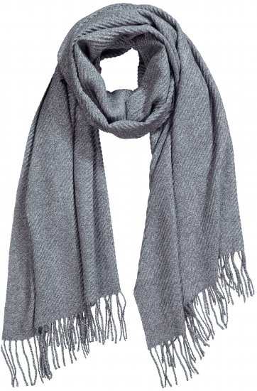 Ulla Popken Ribbed Knit Fringed Hem Scarf Grey Melange - Modni dodatki - 