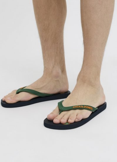 Jack & Jones Logo Palm Print Flip Flop Slippers Navy Blazer/Verdant Green - Moški čevlji 40-52 - 