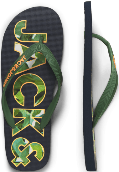 Jack & Jones Logo Palm Print Flip Flop Slippers Navy Blazer/Verdant Green - Moški čevlji 40-52 - 