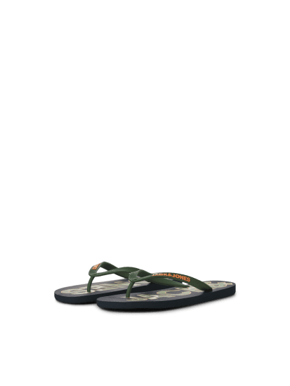 Jack & Jones Logo Palm Print Flip Flop Slippers Navy Blazer/Verdant Green - Moški čevlji 40-52 - 