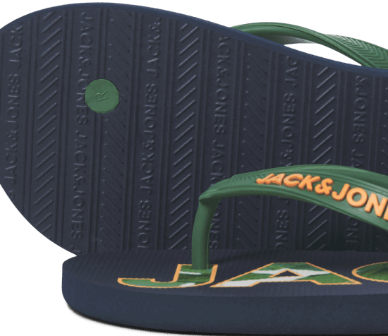 Jack & Jones Logo Palm Print Flip Flop Slippers Navy Blazer/Verdant Green - Moški čevlji 40-52 - 