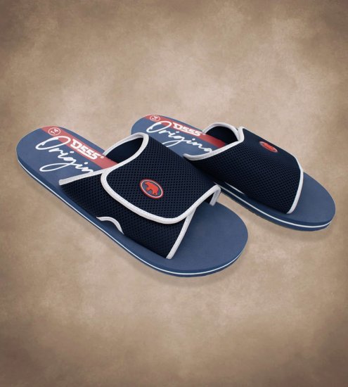 D555 DRAKE Slippers With Velcro Fastening Navy - Moški čevlji 40-52 - 