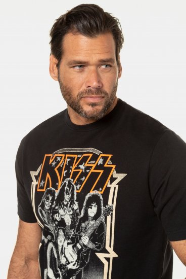 JP1880 KISS Retro Graphic Comfort Fit Band T-Shirt Black - Kratke Majice - Moške kratke majice za močnejše postave