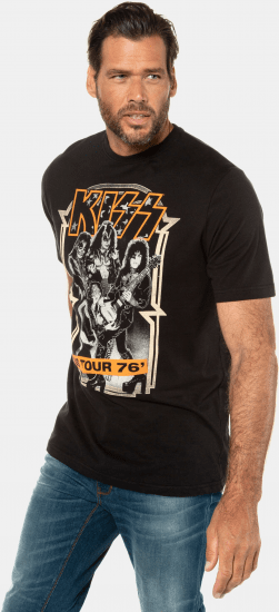 JP1880 KISS Retro Graphic Comfort Fit Band T-Shirt Black - Kratke Majice - Moške kratke majice za močnejše postave