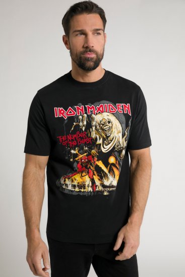 JP1880 Iron Maiden - Number of the Beast Graphic Comfort Fit Band T-Shirt Black - Kratke Majice - Moške kratke majice za močnejše postave