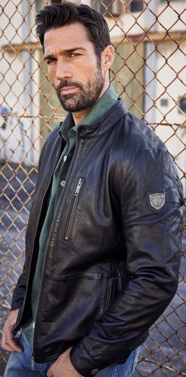 JP1880 Biker Style Leather Jacket Black - Jakne - Moške bunde za Močnejše Postave