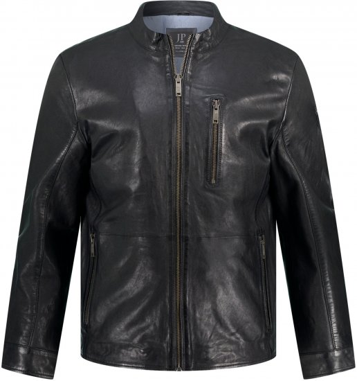 JP1880 Biker Style Leather Jacket Black - Jakne - Moške bunde za Močnejše Postave