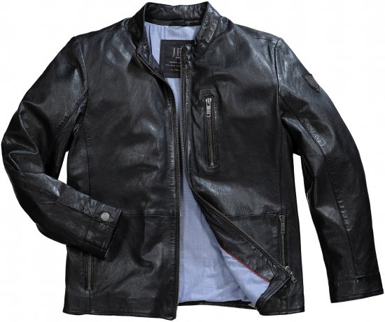JP1880 Biker Style Leather Jacket Black - Jakne - Moške bunde za Močnejše Postave