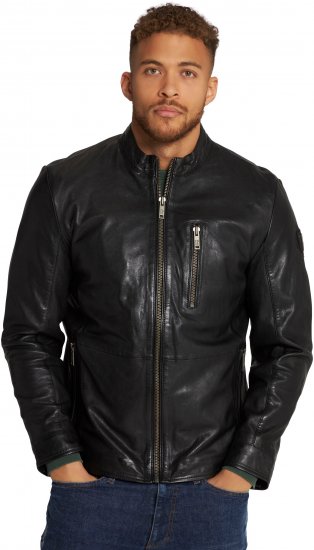 JP1880 Biker Style Leather Jacket Black - Jakne - Moške bunde za Močnejše Postave