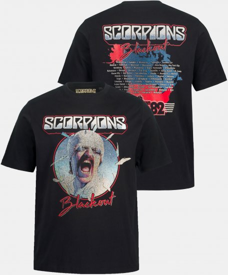 JP1880 Scorpions Blackout Graphic Comfort Fit Band T-Shirt Black - Kratke Majice - Moške kratke majice za močnejše postave