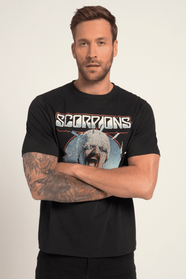 JP1880 Scorpions Blackout Graphic Comfort Fit Band T-Shirt Black - Kratke Majice - Moške kratke majice za močnejše postave