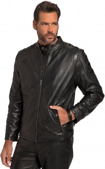 JP1880 Classic Biker Style Leather Jacket Black - Jakne - Moške bunde za Močnejše Postave