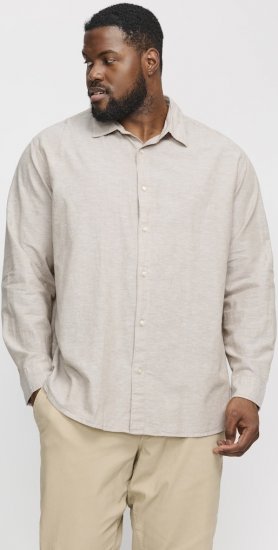 Jack & Jones Breeze Linen Blend Long Sleeve Shirt Crockery - Srajce - Moške srajce za Močnejše Postave