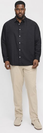 Jack & Jones Breeze Linen Blend Long Sleeve Shirt Black - Srajce - Moške srajce za Močnejše Postave